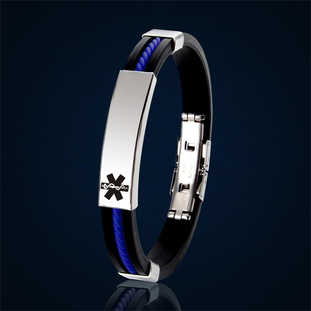 ZKXXJ COPD Medical Jewelry for Men,Engraved Medical Alert Dog Tag Blue Leather Wristband Set Emergency Awareness Medic ID Bracelet Pendant for Autism Allergy Diabetic Epilepsy