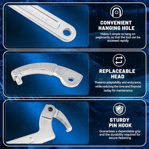 KOOPOOL Adjustable Pin Spanner Wrench Set, 9pcs C Spanner Nut Wrench Tools with Changeable Round Heads, Coilover Hook Wrenches for Suspension System, Bearings, 3/4" to 6-7/10" - Image 4