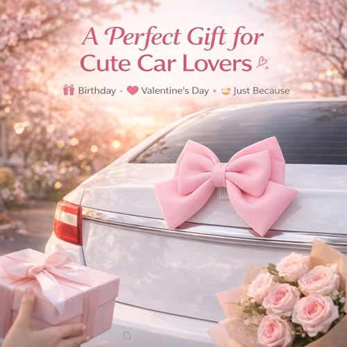 Image of Ezcora Car Bow Pink Car Accessories for Women Exterior Cute Car Decor Fits All Car Models Enhances Car Aesthetics