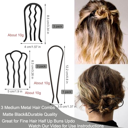 7 pcs metal hair side combs hair fork clip teeth hair pin stick for updo bun u shape hair combs for vintage hairstyle hair accessories fine hair combination