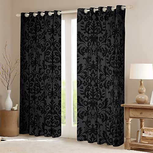 Adults Black Damask Blackout Curtains Antique Victorian Baroque Curtains & Drapes 52" Wx84 L Gothic Vintage Floral Window Curtains Bohemian Exotic Window Treatments 2 Panels Bedroom Decor #TOP2