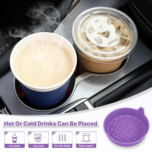 Image of SINGARO Car Cup Holder Coaster, Silicone Cup Holder Insert, Universal Non-Slip Cup Holders, Car Accessories Interior for Women and Man 4 Pack Light Purple