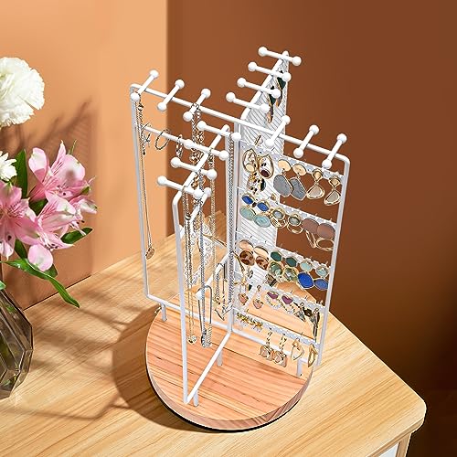 Image of ProCase Rotating Jewelry Organizer Stand Earring Holder Organizer with 28 Necklace Hooks, Jewelry Tree Earring Stand Tower Storage Rack Bracelet Holder, Holds More than 100 Pairs Earrings -White