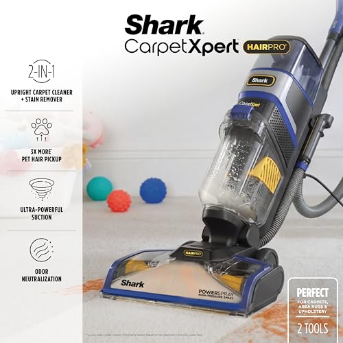 Image of Shark CarpetXpert HairPro | Upright Carpet, Area Rug & Upholstery Cleaner | Carpet Shampooer | Handheld Spot & Stain Eliminator | Pet Hair Pickup & Odor Removal | 2 Cleaning Tools | Cobalt | EX251BRN
