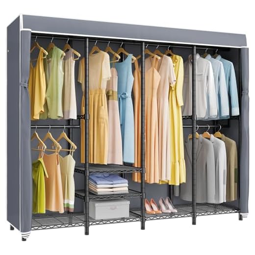 VIPEK V40C Covered Garment Rack Heavy Duty Clothes Rack with Cover, Custom Freestanding Closet Portable Wardrobe Closet for Bedroom, Black Metal Clothing Rack with Grey Oxford Fabric Cover