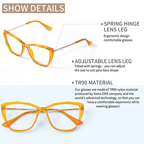 Image of Blue Light Blocking Glasses Cat Eye Stylish Computer Eyeglasses UV Ray Filter Women AB3304 (Orange)