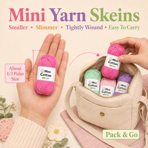Image of Coopay 1OO% Cotton Yarn for Crocheting, 20 Pack High Twist Crochet Yarn | Mini Baby Soft Yarn - 5ply of 25g /64Yds - #2 Sport Crochet Yarn for Beginners & Starter, Thin Colorful Yarns Set for Crafts
