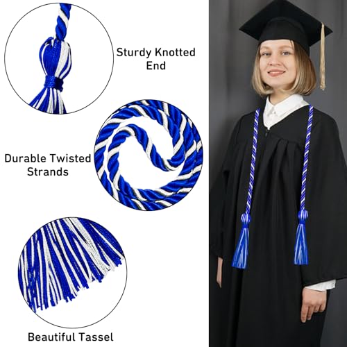 Image of Graduation Honor Cords Royal Blue and White Graduation Cords with Tassels, 67 inch Long for Graduation Students