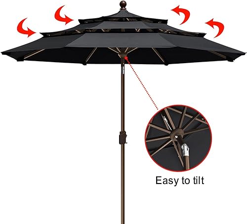 Miniatura 5 de EliteShade Sunumbrella - Sombrilla de patio de 9 pies y 3 niveles, para mercado, exteriores, mesa, no se decolora, con ventilación, color negro