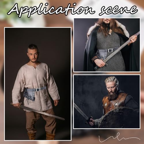 Image of GORGECRAFT Medieval Leather Sword Dagger Frog Adjustable Renaissance Sheath Sword Holster Viking Rapier Cross Lacing Holder Belt PU Leather Carry Case for Halloween Knight Pirate Cosplay, Black