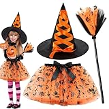 【LesProduits Comprennent】 : Avec jupe tutu, chapeau de sorcière et balai inclus, ce costume de sorcière pour enfants a tout ce dont votre enfant a besoin pour jeter un sort et voler dans la nuit.