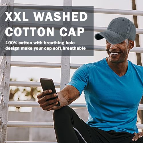 Image of Oversized XL XXL 100% Cotton Basebal Cap Large Dad Washed Sport Cap Unconstructed Low Profilel Hat for Big Head(23.5 inch inch-25.5 inch inch) Black Gray
