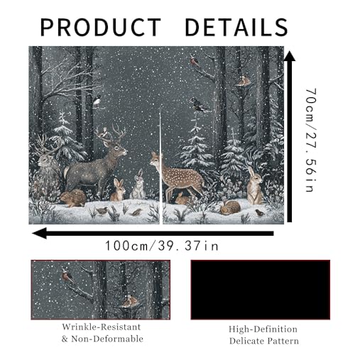 Image of Self Adhesive Forest Animals & Deer Cabinet Curtain for Mother's Day, 39x28 Inch Dark Woodland Under Sink Skirt No Drill, Spring Cleaning Kitchen Decor, Hook and Loop Laundry Valance