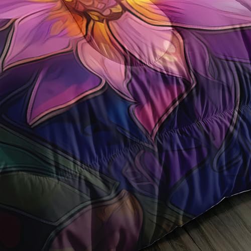 Image of AILONEN Dragonfly Comforter Set Full Size for Girls Women,Bohemian Flower Bedding Set 3Pcs for Bedroom Decor,Stained Glass Artistic Quilt with 2 Pillowcases