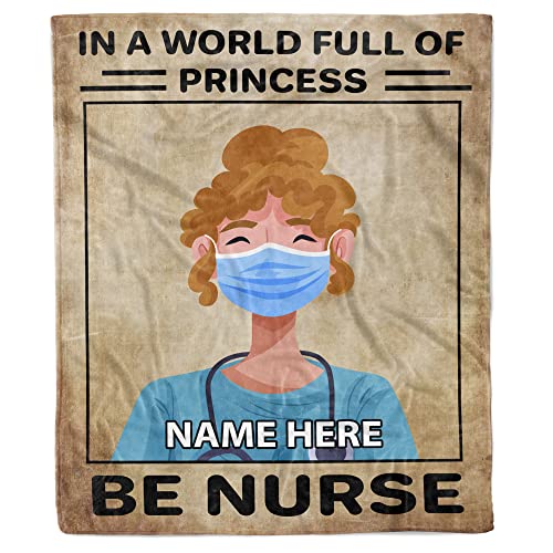 Manta con nombre personalizado en un mundo lleno de princesa, manta de enfermera, manta con nombre personalizado, manta de agradecimiento para enfermera, manta de cuidado de la salud, regalo