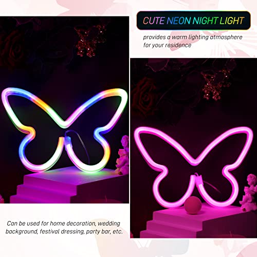 Image of Riakrum 2 Pcs Butterfly Neon Signs LED Lights Decor,Pink, Colorful