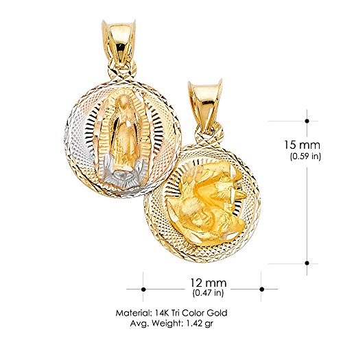 Ioka 14K Gold Double Side Stamp Virgin Mary Guadalupe Pendant with 1.5mm Valentino Chain Necklace3
