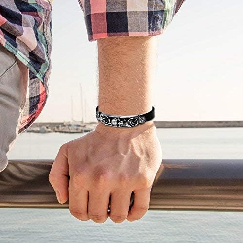 Cupimatch Mens Gothic Retro Alloy Skull Rose Leather Bracelet Cuff Bangle - Image 5