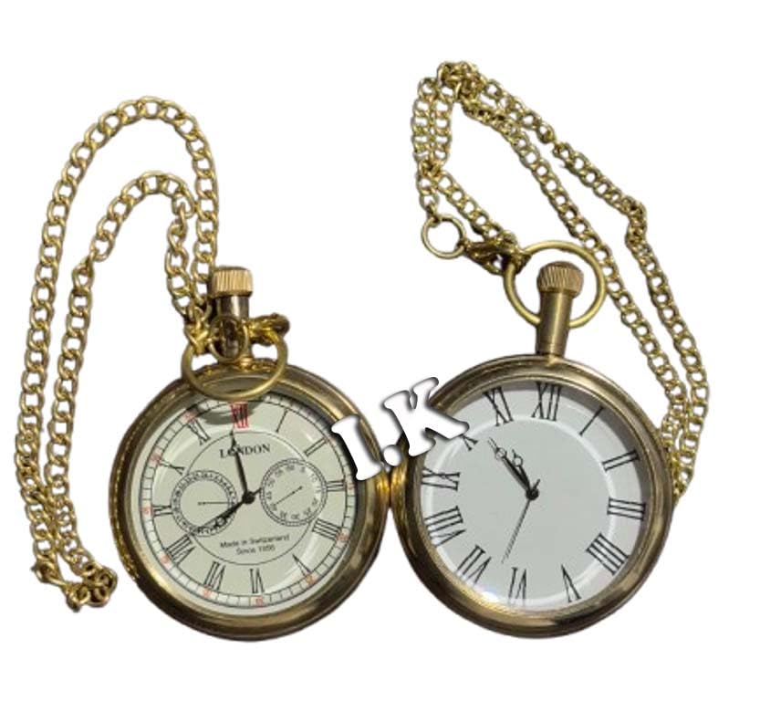Handmade Antique Brass Pocket Watch Vintage Style Gift Pocket Watch Pack of 2 psc-image-36