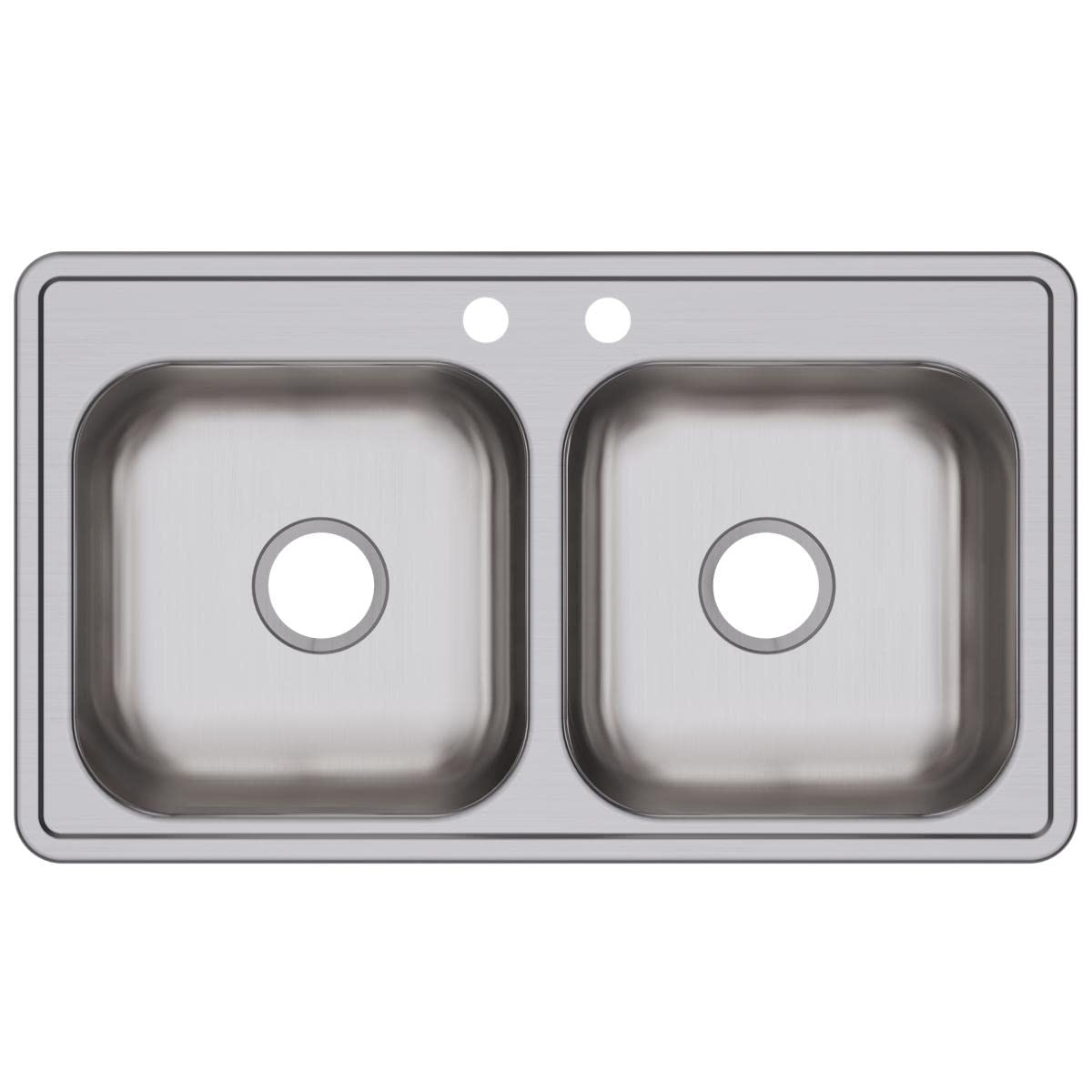 Dayton Stainless Steel 33" x 19" x 6-7/16", 2-Hole Equal Double Bowl Drop-in Sink