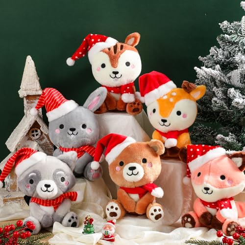 Image of RoundFunny 6 Pcs Christmas in July Woodland Animals 7'' Stuffed Animals Set