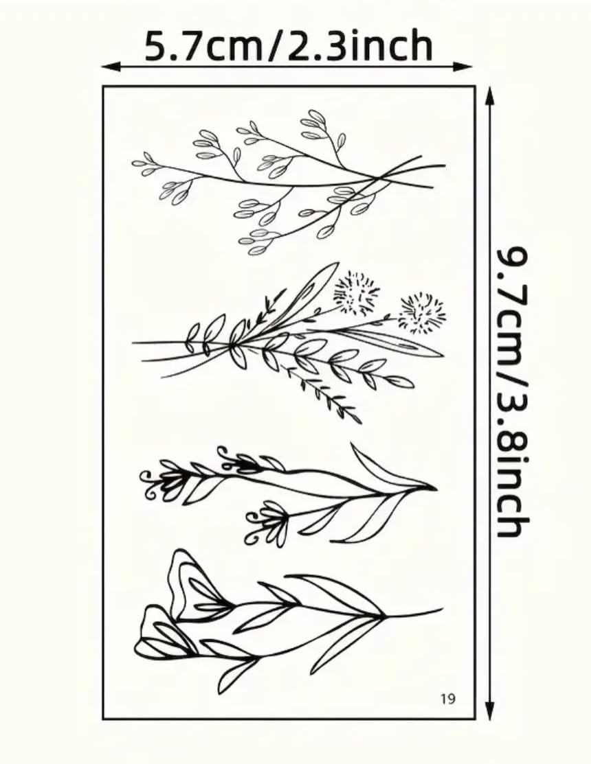 30 Sheets Fine Line Temporary Tattoos - Realistic Removable Body Art, Words, Patterns, Flowers, Botanical Leaves - 100s of Festival Tattoos