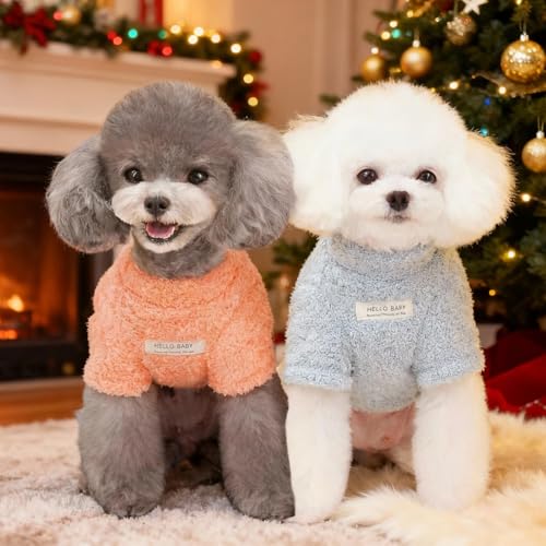 2 Stück Fleece Hundepullover für Kleine Hunde und Katzen, Warme Leichte Welpen Hunde Sweater, Haustier Herbst Winter Pullover Bekleidung (Orange+Blau, S)