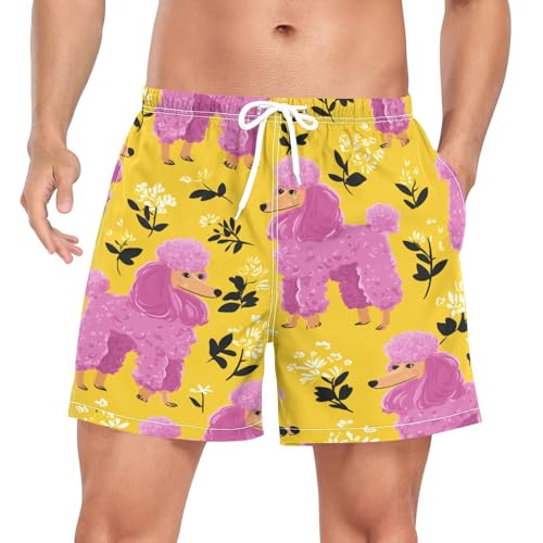 Poodle Spring Flower Men's Swim Trunks with Liner Quick Dry Beach Shorts Swimwear Bathing Suit S-XXL