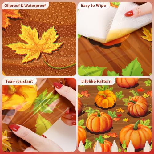Image of Kochorie 100 Ft x 54 Inch Fall Pumpkin Patch Party Tablecloth Roll with Cutter Box Waterproof Plastic Pumpkin Maple Leaf Backdrop Table Cover for Autumn Thanksgiving Party Decor