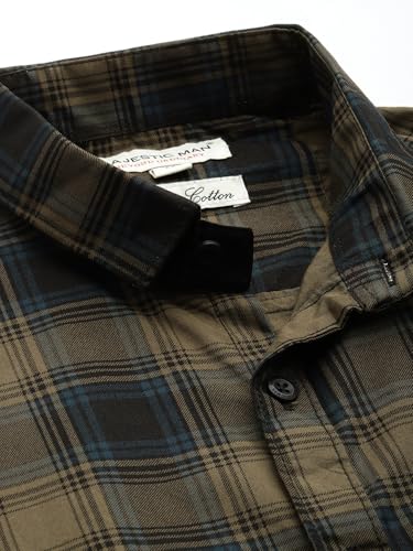 Image of Majestic Man Men Comfort Slim Fit Checked Pure Cotton Half Sleeve Casual Shirt