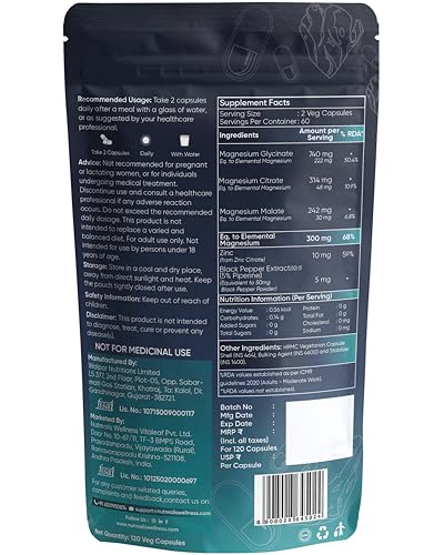 Image of Triple Magnesium Complex | 120 Veg Capsules | Magnesium Glycinate, Citrate & Malate with Zinc | High Absorption Magnesium Supplement for Sleep, Muscle, Stress & Energy Support