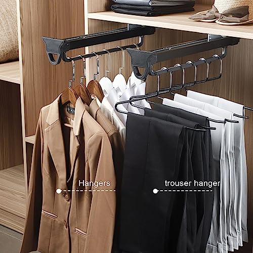 Étagère coulissante d'angle robuste avec tringle à vêtements rétractable