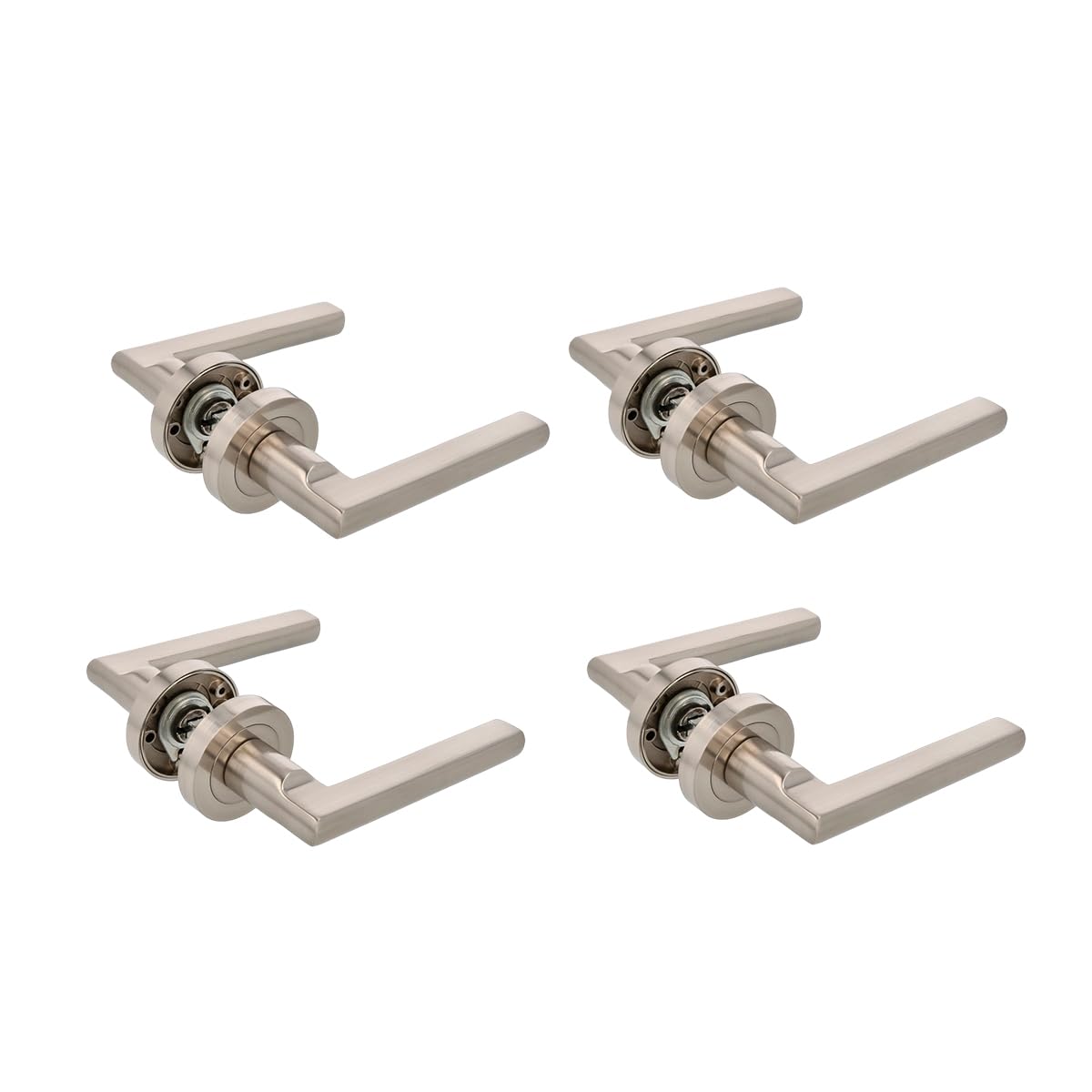 Amig - Pack de 4 Manillas con roseta Mod. MAI RX - Para puertas interiores - Cuadradillo 8 mm - Roseta de Ø52 mm de Zamak - Maneta de Aluminio - Acabado níquel cepillado