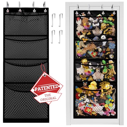 Honeyera Storage for Stuffed Animal,Over Door Organizer for Stuffies, Baby Accessories,Easy Installation with Breathable Hanging Storage Pockets Big Girls Chair Toddler Large Bag (Black, 72x24)