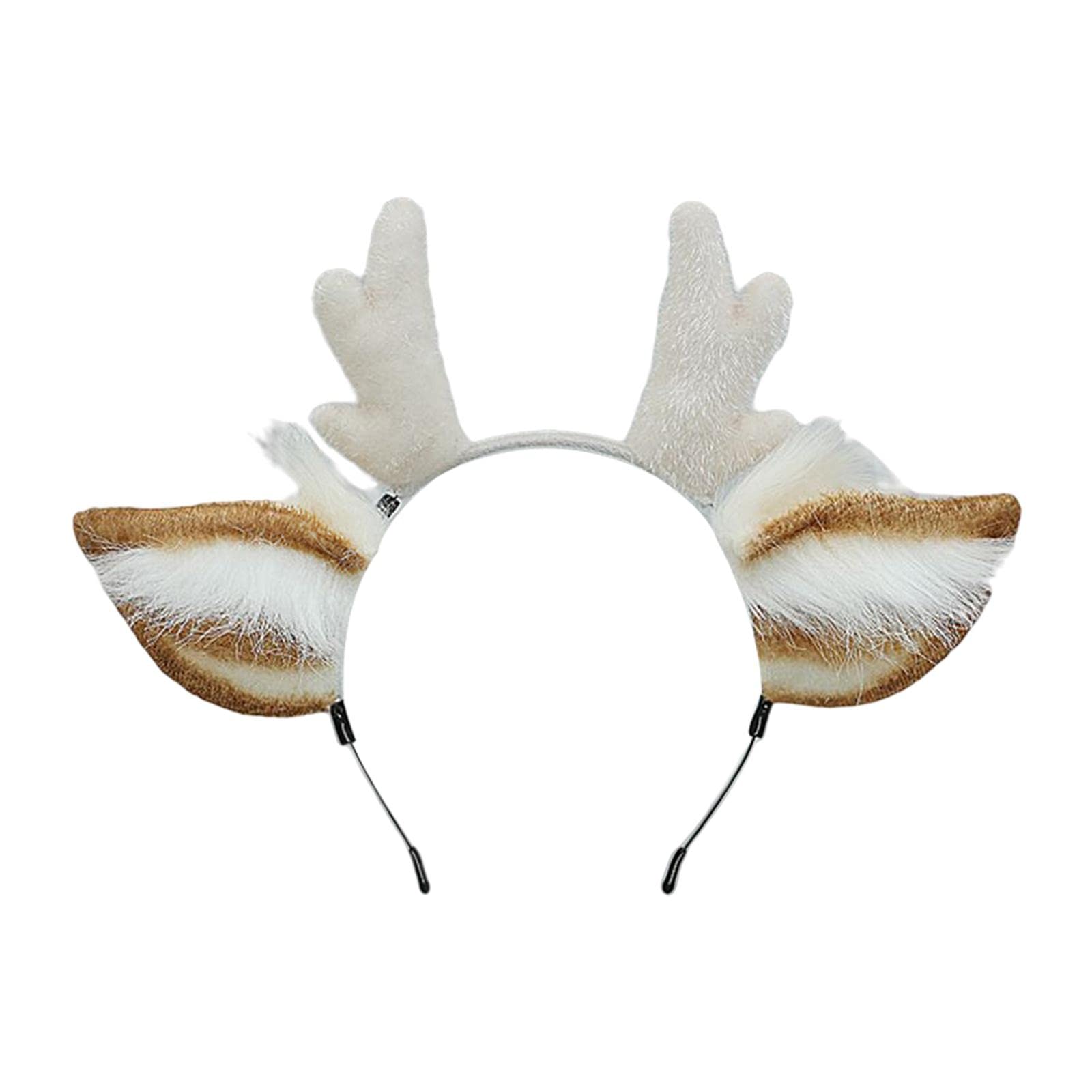 Deer Antlers Headband Cute with Ears Headdress Headpiece Headwear White-image-4