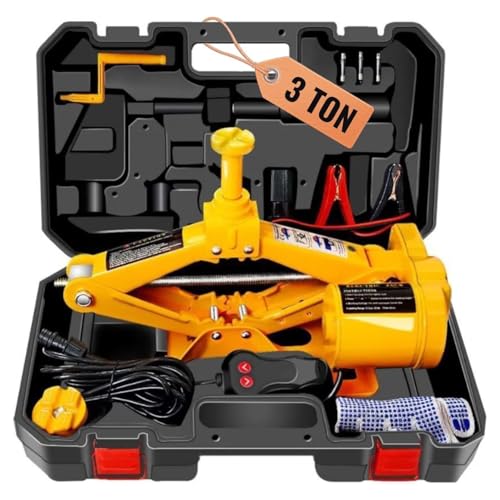 VOBOR Gato Eléctrico de Coche, 3T Kit de Gato de Tijera 12V, Universal Elevador Electrico Coche para Sedanes SUV o Cualquier Vehículo, Altura de Elevación 120-420 mm