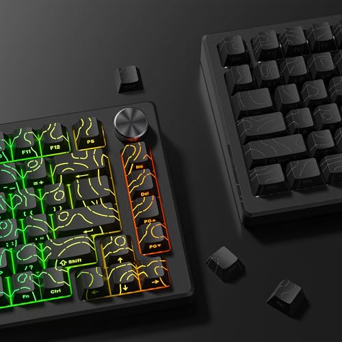 Image of dagaladoo Black Topographic keycaps,Line Backlit Keyboard caps,Shine Through Keycap Side Printed,Cherry Profile keycap Set for 61 /64 /66 /68 /71 /75 /84 /87 /100 Mechanical Keyboards(134-key)