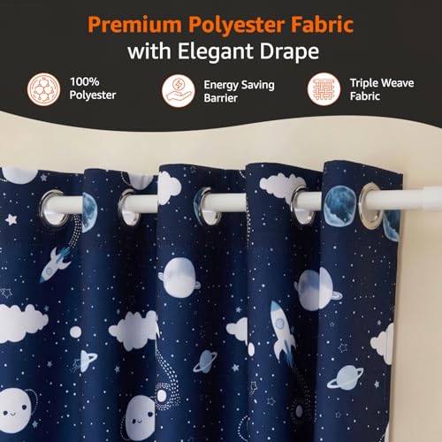 Image of Amazon Basics - Kids Room Darkening Digital Printed Door Curtains, 80-85% Room Darkening | 7 Feet |Set of 2| Digital Print | Kids Curtain |for Living Room and Bedroom | 115cmx 210cm, Design-Galaxy