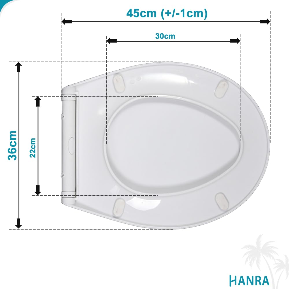 Hanra Oval Toilet Seat with Quick Removal and Soft Close Feature for Easy Cleaning Standard Toilet Seat White with Adjustable Top Fix Installation Hinges - Image 2