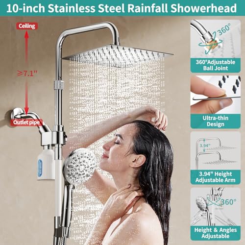MIAOHUI High Pressure Rain Shower Head with 7 Settings Handheld Spray, Dual Shower Heads with Handheld Spray Combo, 10 Inch Luxury Rainfall Shower Head and Handle Set with Filter (Chrome) by MIAOHUI - Image 3