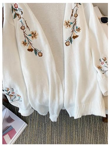 Image of SHENHE Women's Plus Size Floral Embroidered Cardigan Oversized Open Front Crochet Knit Cardigan Sweater Beige 2XL