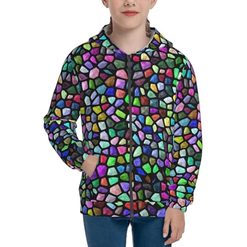 Colorful Mosaic Stones Kid Hoodies Boys Zip Up Sweatshirts Girls Pullover with Pocket3