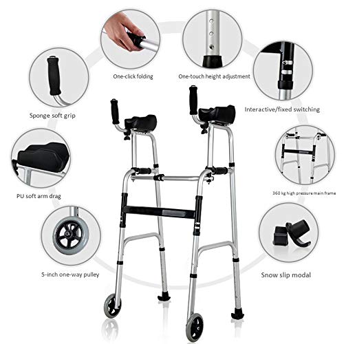 Gaofan Healthcare Height Adjustable Folding Lightweight Aluminium Rollator Walking Frame With Wheels,With Seat,Cane Holder And Locking Brakes Handle,Mobility Walking Aid #TOP4