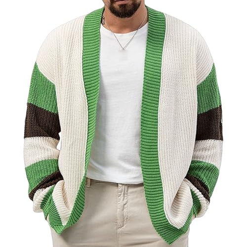 Men's Open Front Knit Long Sleeve Sweater Color Block Relaxed Fit Sweater Cardigan Casual Fashion Sweaters