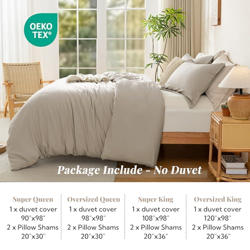 Image of MILDLY Duvet Cover 120 inchx98 inch Ultra Soft Comforter Cover Set 3pcs, Linen Grey | Washed Microfiber Cotton-Like, Breathable Comfort, Hidden Zipper, 8 Corner Ties, OEKO-TEX Certified, Fade Resistant