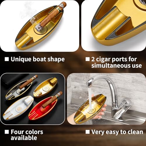 Image of Cigar Ashtray with 2 Cigar Holder Portable Travel Ashtray Unique for Outdoors Indoors