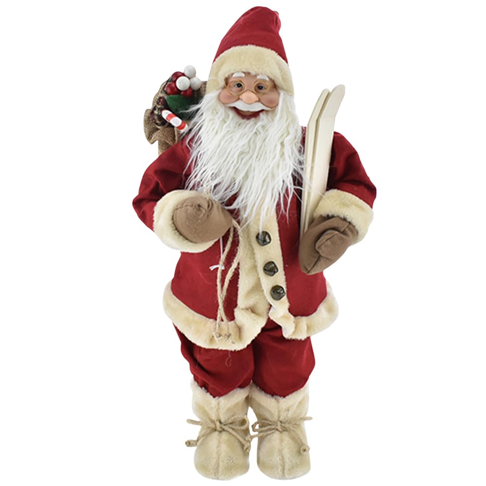 BAKAJI Statuina Babbo Natale Ornamento con Vestiti in Tessuto Rosso e Panna, Figura Natalizia Decorativa, Decorazione Addobbo Natalizio da Tavolo, Casa, Ufficio, Decorazioni Natalizie (80 cm)