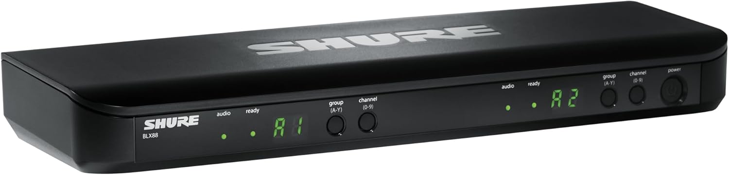 Shure BLX88 Dual Channel Wireless Receiver with Frequency QuickScan, Audio Status Indicator LED, XLR and 1/4-inch Outputs – for use with BLX Wireless Systems (Transmitters Sold Separately) | H9 Band