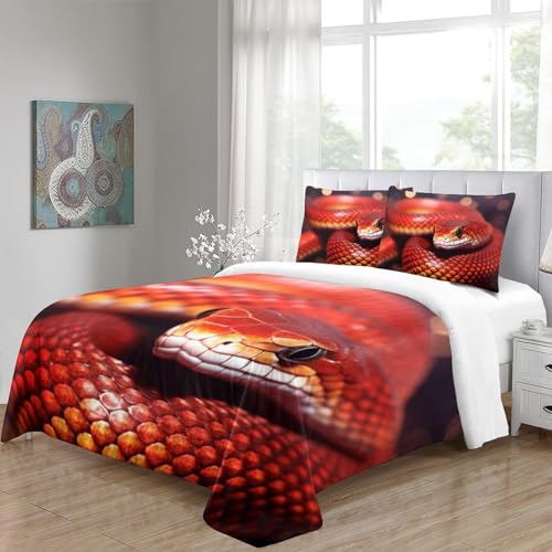 Housse de couette 3D animal serpent parure de lit microfibre 3 pièces lit double
