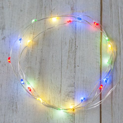 Lights4fun 20er LED Draht Micro Lichterkette bunt Batteriebetrieb Lichterkette mit Timer Draht Lichterkette mit Batterie